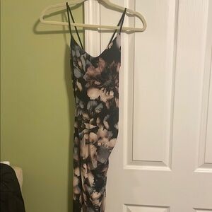 Fashion Nova Asymmetrical Floral Dress - Black and Cream